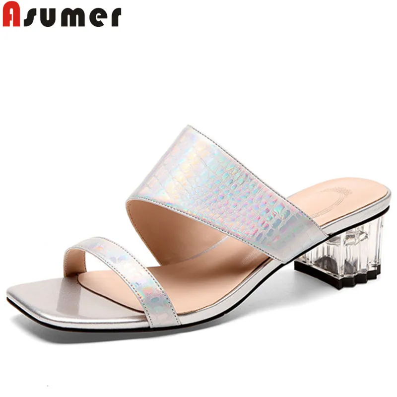 

ASUMER 2019 summer sandals for women casual genuine leather shoes women slingback med heels ladies prom shoes women sandals