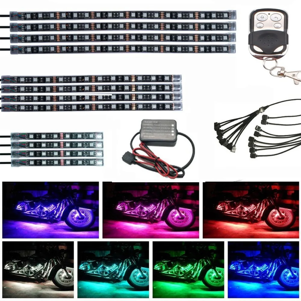 

12PCS RGB LED Frame Glow Multi-Color Lights Chopper Flexible Neon Strips Kit Waterproof Sound Active Flash Light ( no battery)