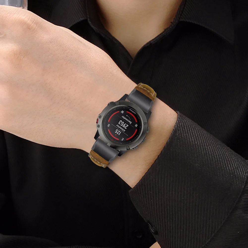 Ремешок из натуральной кожи для наручных часов Garmin Fenix 5X/5X Plus/3/3 HR/Пособие MK1/Quatix