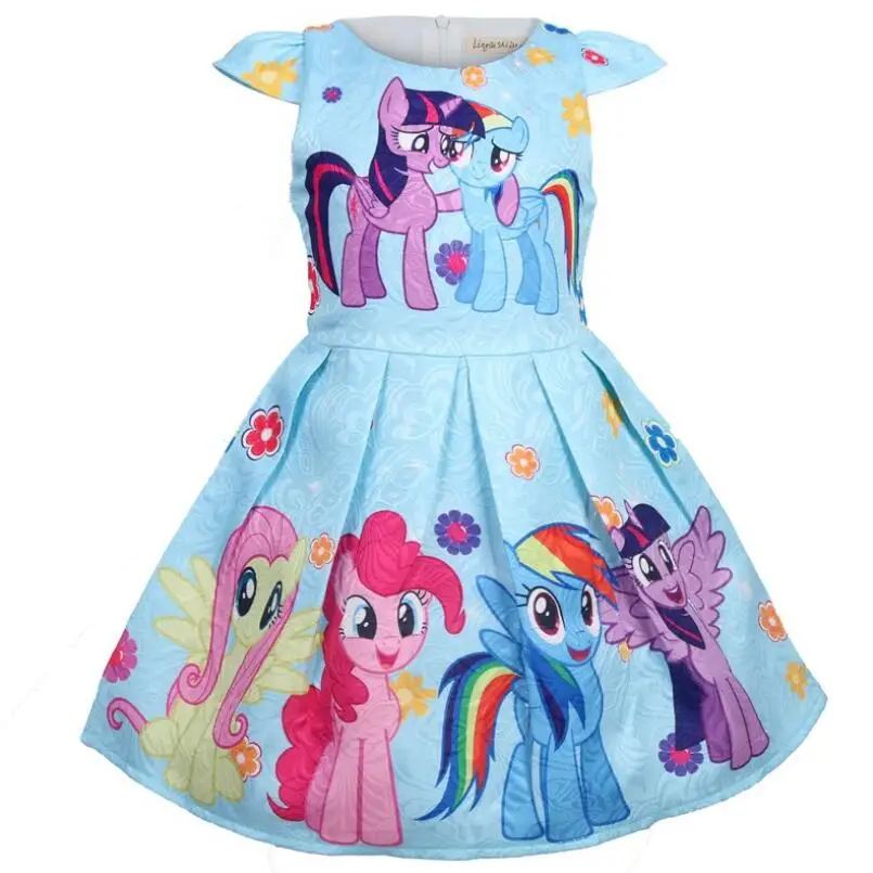Платье для девочек; летнее платье принцессы для костюмированной вечеринки с рукавами-крылышками и цветами; платья для девочек с изображением Маленького Пони; подарок на день рождения; костюм; платье; детская одежда