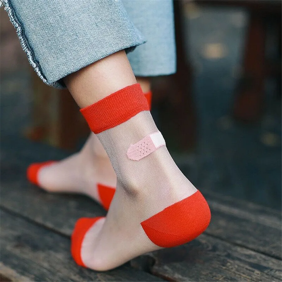 Женские ультратонкие прозрачные креативные индивидуальные носки, meias, Мультяшные каблуки, повязки, серия, стеклянные шелковые сетчатые носки, Япония, Харадзюку