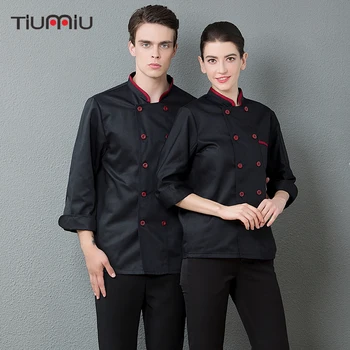 

2019 New Chef Jackets Unisex Double Breasted Long Sleeve Kitchen Cooking Workwear Uniforms Coat Cuisine Overalls Men Women