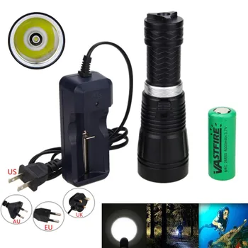 

5000LM LED Flashlight Torch XM-L t6 LED Scuba Diving Lamp Lanterna 18650 Light Underwater 100M+1PCS 26650 Battery+Charger