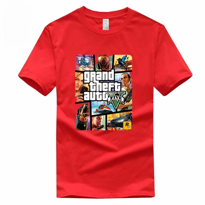 Игра Gta 5 хлопковые футболки Grand Theft Auto футболка Camisetas Hombre Gta Vice City футболка Homme GMT005 - Цвет: Red A