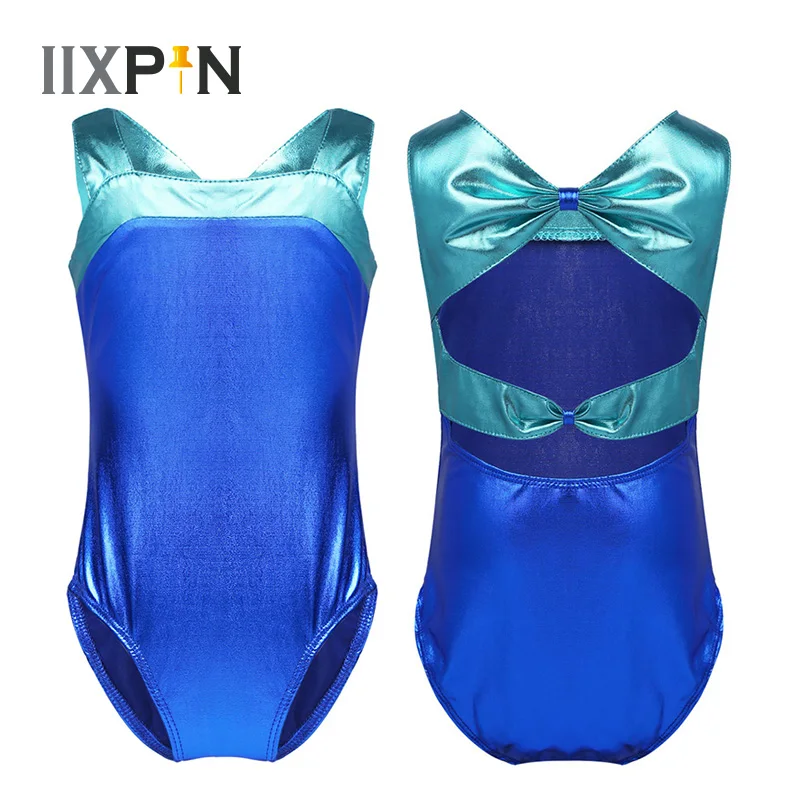 

IIXPIN Kids Girls Ballet Leotard Sleeveless Splice Glittery Cutout Bowknot Back Ballet Dance Costume Gymnastics Leotard Jumpsuit