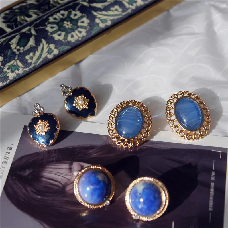 

hotel del luna blue earrings hearts Baroque vintage jewelry gemstones earclip earrings female orecchini pendents mujer moda 2019
