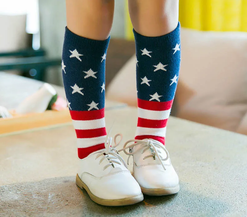 Носки унисекс для малышей милые детские гольфы принцессы в полоску со звездами и американским флагом для маленьких мальчиков и девочек