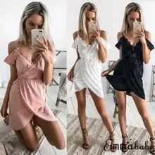 Новое поступление, летнее Короткое мини-платье, Повседневное платье без рукавов с v-образным вырезом