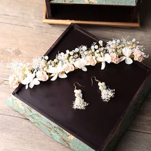 

golden branches Ceramic Flower Headband hairpins Suit wedding tiara hair decoration for brides Wedding hair Accessories