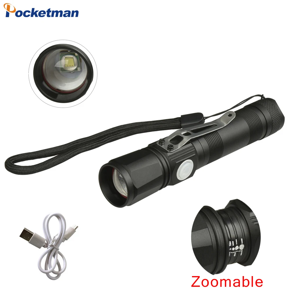 

LED tactical flashlight torch 5000 Lumens XM-T6 Zoomable self defense portable lantern adjustable camping light lamp