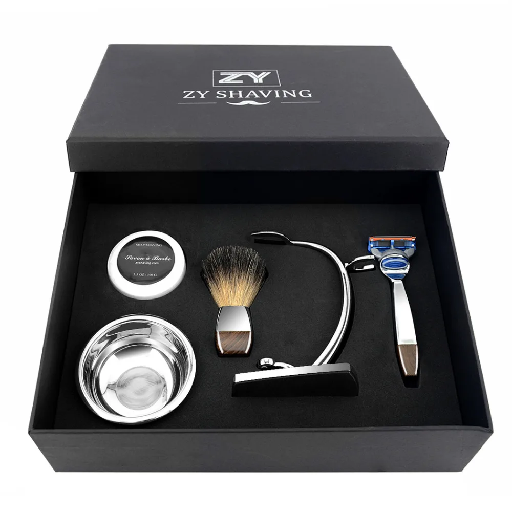 

Grandslam Men Safety Razor Kit Badger Hair Shaving Set 5 layers Blade Razors Holder Stand + Shaving Cream Soap in Bowl Best Gift