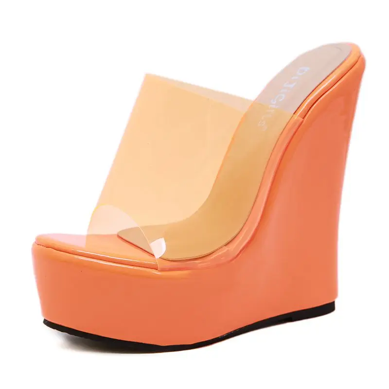 

DiJiGirls Europe America Woman pinkycolor PVC Wedge slipper summer high heels platform sandals new arrival open toe ladies shoe