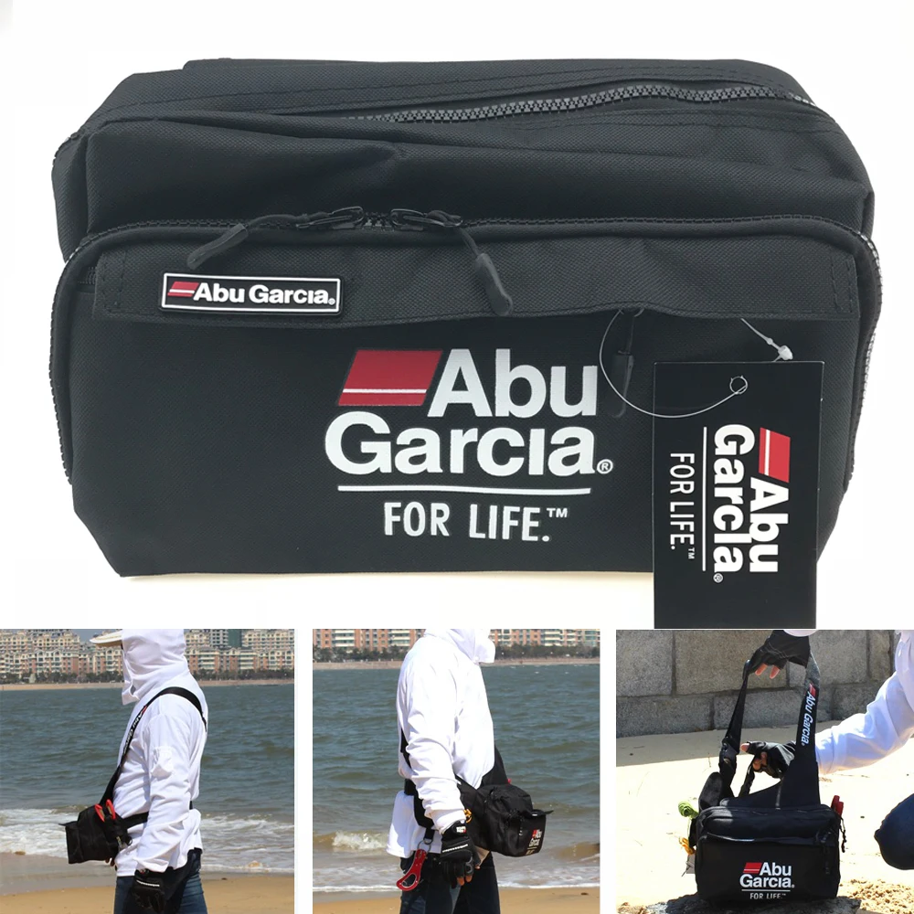 

Fishing Waist Bag Black Waterproof Shoulder Pack Case Multipurpose Reel Lure Line Hook Bait Swivel Connector Tackle Box ABU