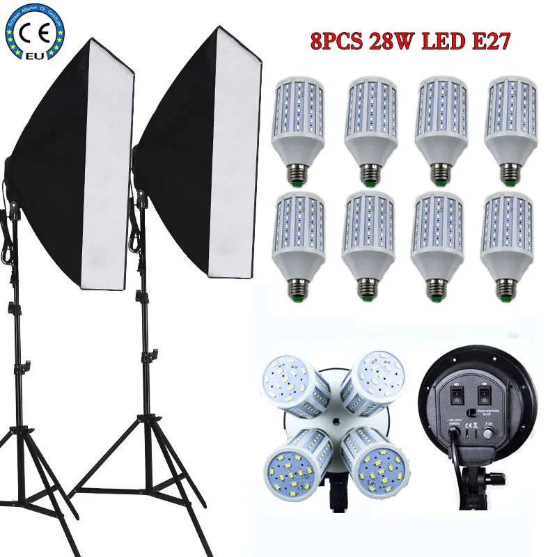 Photography fotografia softbox Continuous Lighting studio Kit +8pcs 28w LED E27 bulbs Lamps high