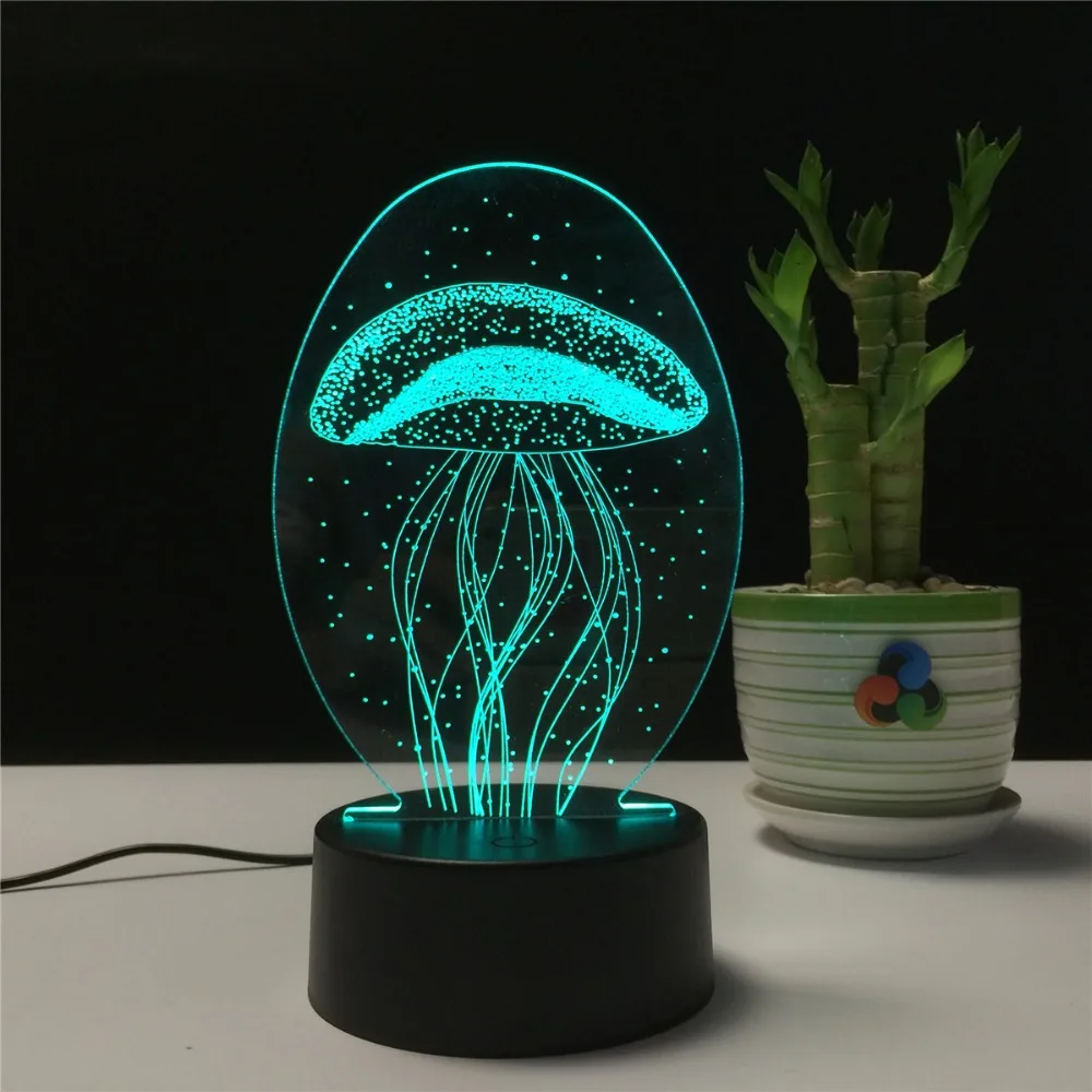 Jellyfish 3D LED Lamp Night Light Novelty Gift for Chilren LED Illusion