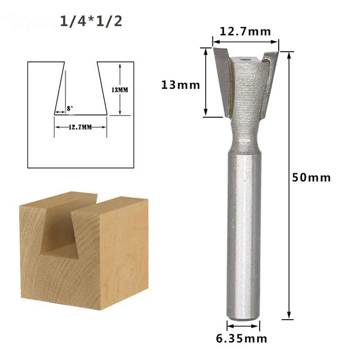 1 шт. 6,35/12,7 мм 1/" 1/2" хвостовик ласточкин хвост фрезы по дереву фрезы Вольфрам 2 Флейта Деревообрабатывающие инструменты фрезы для дерева