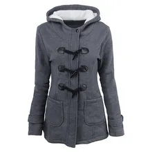 Large Size Cotton Women's Long Section Hooded Wool Blended Horn Leather Buckle Winter Jacket Female