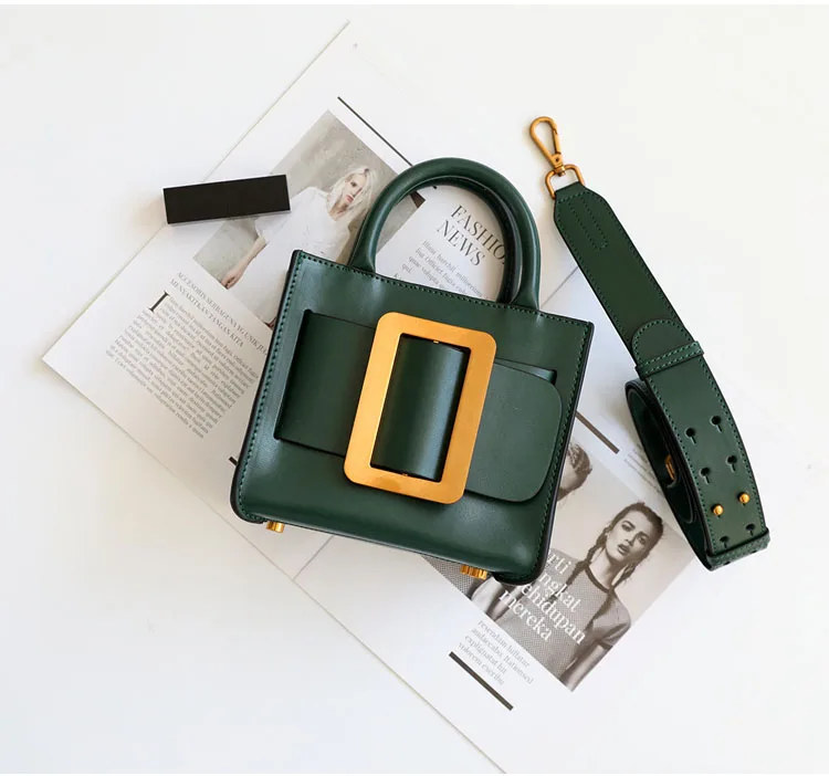 Couro genuíno bolsa feminina grande fivela bolsa