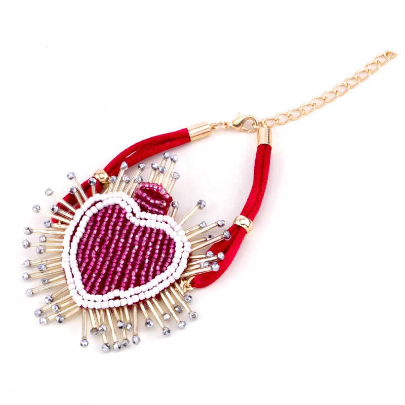 Sehuoran браслеты и браслеты для женщин богемные стеклянные бусины ручной работы массивные браслеты Подвески свадебный подарок для - Окраска металла: B0102 Red Heart