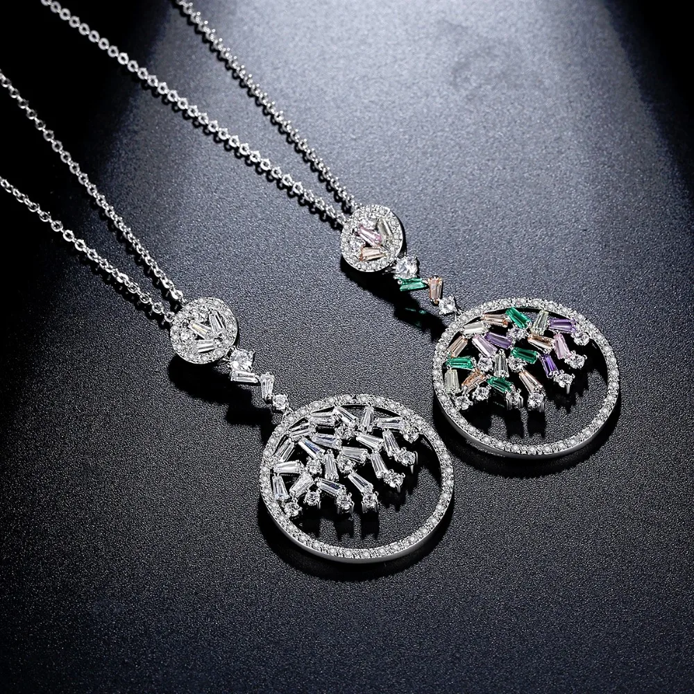 2017 New Trendy Link Chain Colorful Round Ladder CZ Pendant Jewelry Clear Multi Zircon Necklace Girl Christmas Gifts | Украшения и