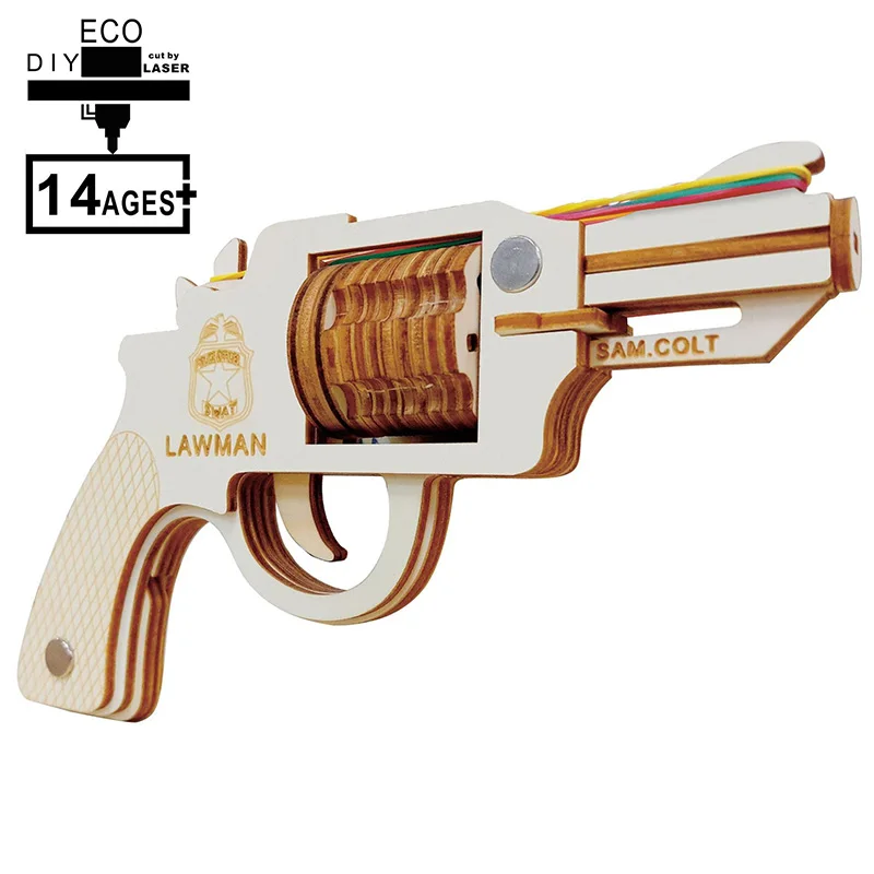 

3D Wooden Puzzle Rubber Band Gun DIY Model Building Kits Colt Revolver Rubber Band Pist Shooting Toy for Adults Boys with 31 pcs