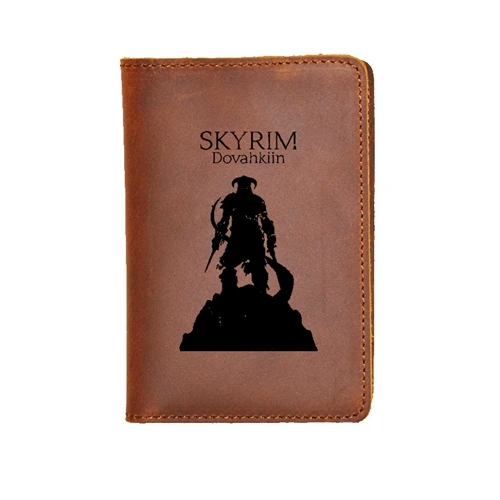 Кожаный бумажник Skyrim We Know с выгравированным именем для паспорта, чехол для путешествий, держатель для карт с выгравированным изображением, держатель для паспорта - Цвет: Light Brown 4
