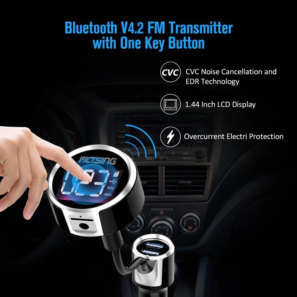 VicTsing V4.2 Bluetooth FM Transmitter for Car Wireless Car Stereo Radio with Dual USB Aux Output TF Card U-Disk Hand-Free Call  (9)