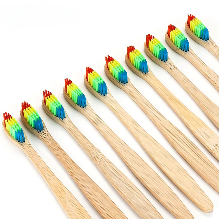 

High Quality Colorful Head Bamboo Toothbrush Oral Care Soft Wooden Bamboo Toothbrush 10pcs/set