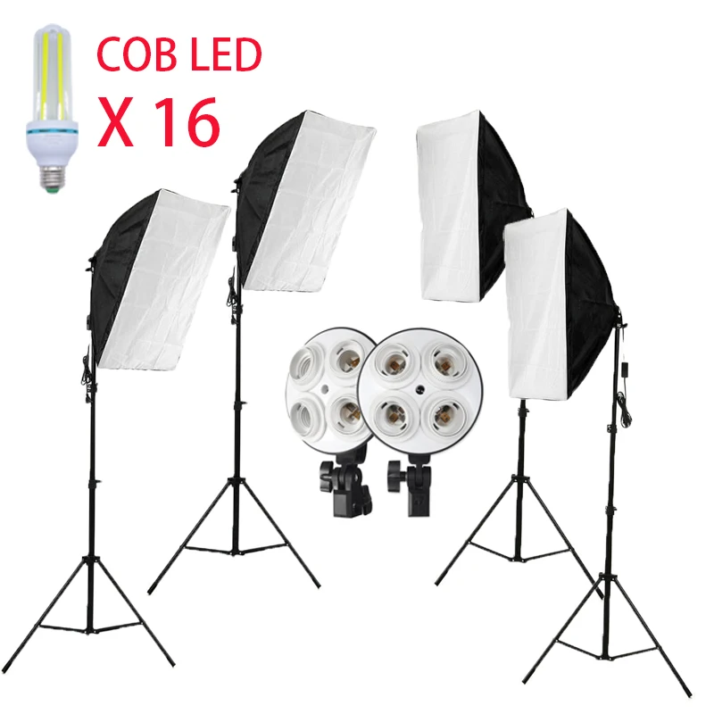 Deventer фотостудия 320W 16 COB светодиодный фотографический светильник ing Kit 4 комплекта софтбокса и 4 комплекта светильник-подставка для камеры аксессуары для фото - Цвет: Оранжевый