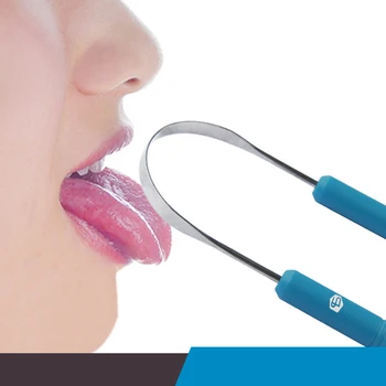 

Healthy Tongue Cleaner Stainless Steel Silica Handle Tongue Scraper Oral Hygiene Dental Cleaning Brush Oral Care
