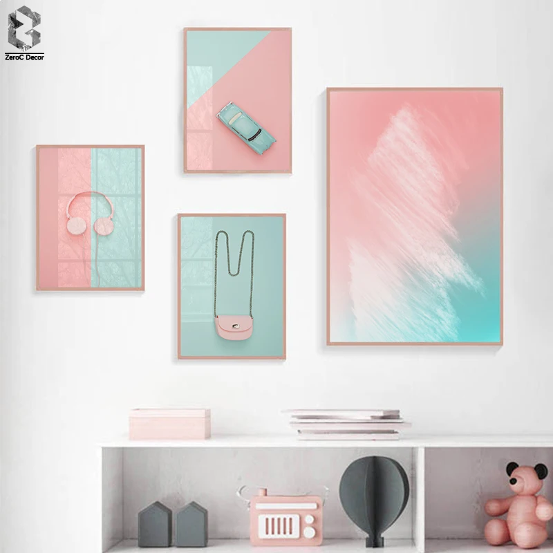 

Scandinavian Pink Sky Posters Car Wall Art Pictures Nordic Canvas Landscape Painting Modern Living Room Print Home Decoration