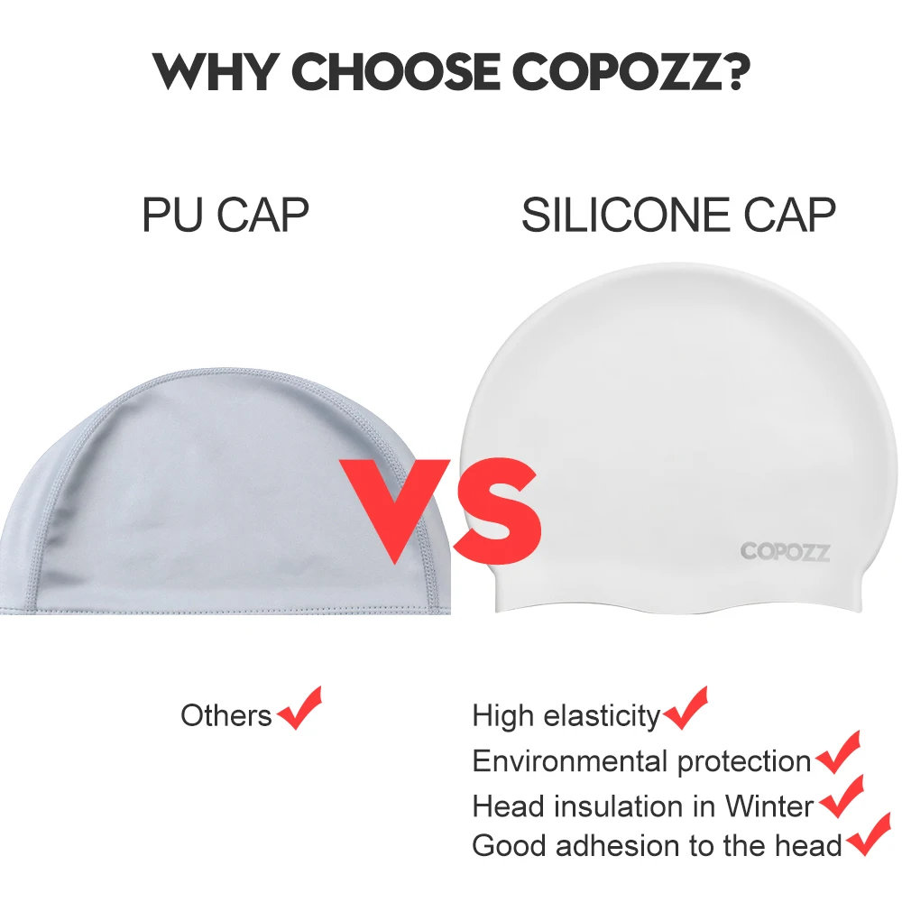 Copozz Elastic Silicon Rubber Waterproof Protect Ears Long Hair Sports Swim Pool Hat Free size Swimming Cap for Men Women Adults Outdoor and Sports Water Sports