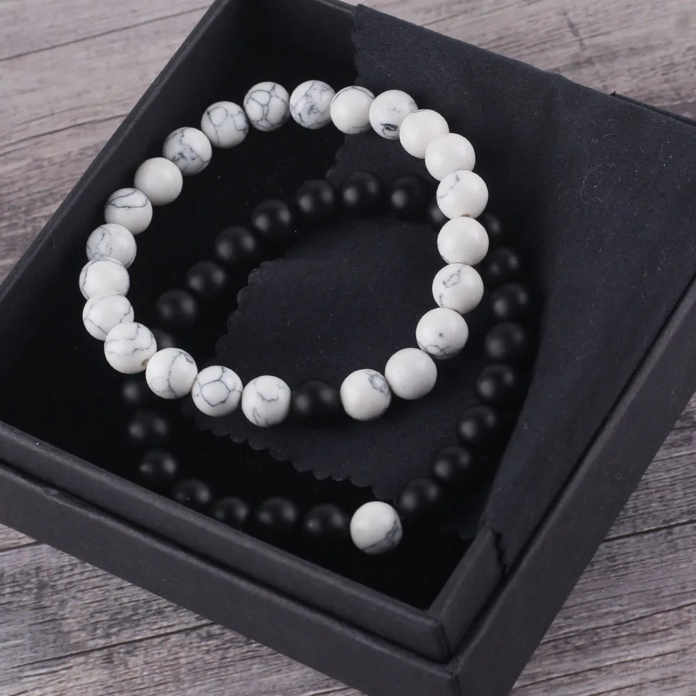 2Pcs/Set Matte Natural stone beads Couple Lovers best friend bracelet for women yoga Yin Yang Bracelets& Bangles men Jewelry