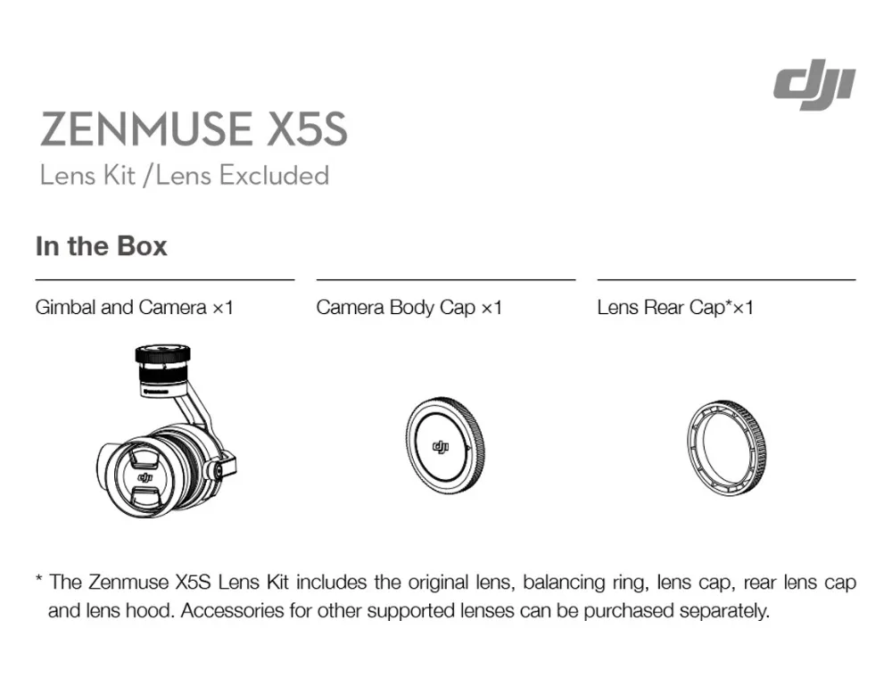 DJI ZENMUSE X5S и Zenmuse X5S Gimbal и камера(объектив исключен) Поддержка видео 5,2 K для высококлассного профессионального кинематографа