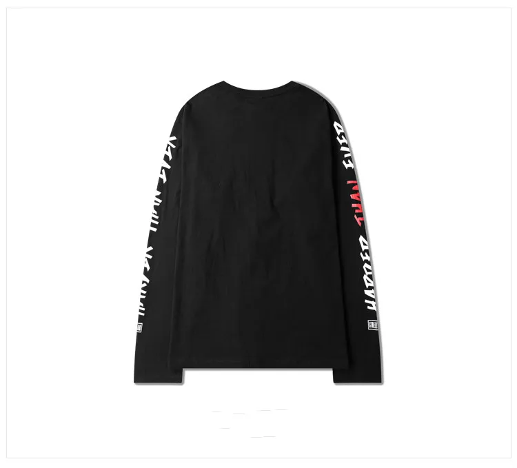 Японский стиль Готический принт с буквами Футболка с длинным рукавом для мужчин граффити мертвых скейтбордов Dj футболки High Street Хип Хоп Kanye Tee