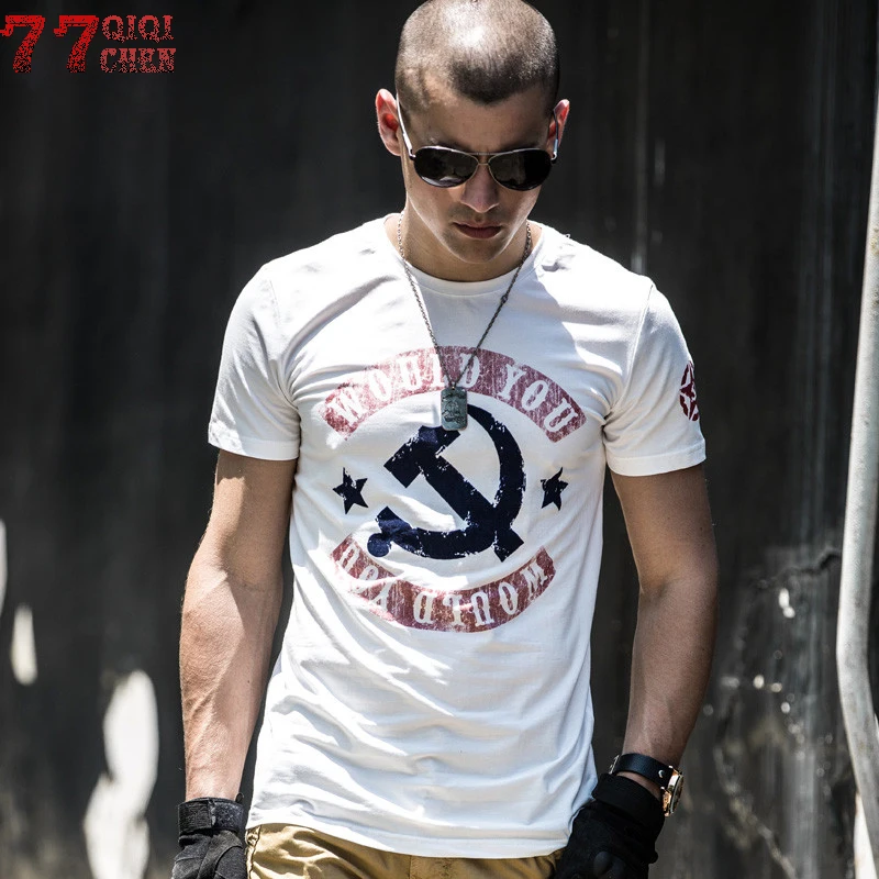 

QIQICHEN 2018 Summer Letter Printed T-shirt Men Cotton short sleeve Military Army Stretch T Shirts Tactical Tshirts Tees Tops