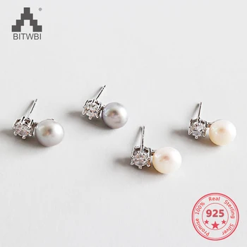 

Drop Shipping 2019 Korea Hot Style 925 Sterling Silver Elegant Simple Natural Freshwater Pearl Dangle Earrings Women Jewelry