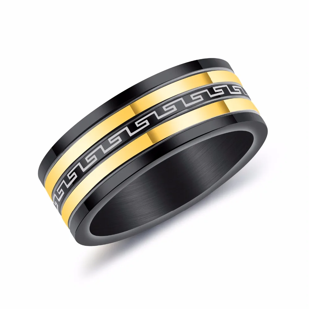 8MM Width USA Sizes Black Stainless Steel Fashion Ring for