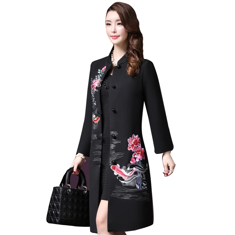 

Vintage Embroidered Flowers Wool Coat Women 2018 Autumn winter New Elegant Single Breasted Plus Size 5XL lady Wool Coat LF765