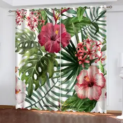 Занавеска для растений, тюль, дверь, окно 132x160 см, Скандинавская серия "растения", с принтом, прозрачная занавеска s, гостиная, спальня