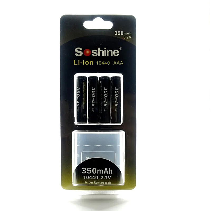 

4PCS Soshine 3.7V 10440 Li-ion battery 350mAh AAA Rechargeable Battery with battery protective box Free shipping
