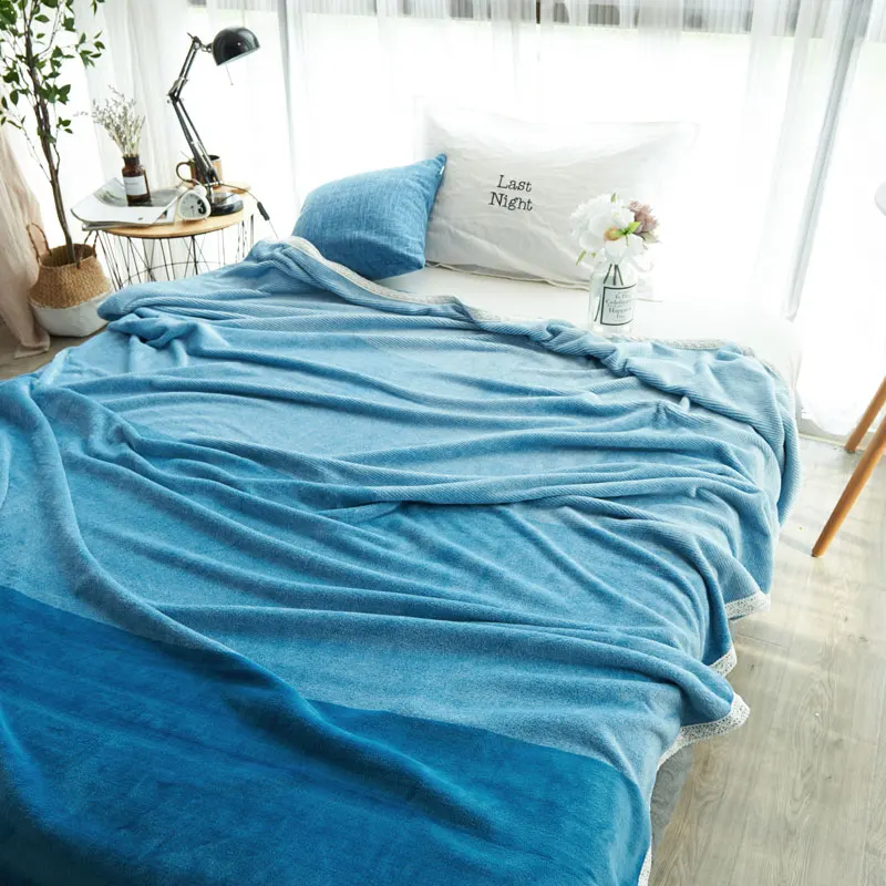Утолщенное высококачественное плюшевое покрывало 200x230 см, супер мягкое фланелевое одеяло высокой плотности для дивана/кровати/автомобиля - Цвет: Небесно-голубой