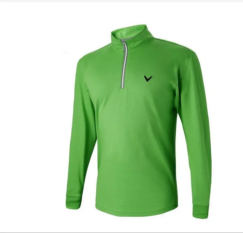 Новая весенняя и Летняя мужская с высоким воротником Половина на молнии с длинными рукавами футболка для гольфа анти-пиллинг сплошной цвет гольф спортивная одежда - Цвет: Зеленый