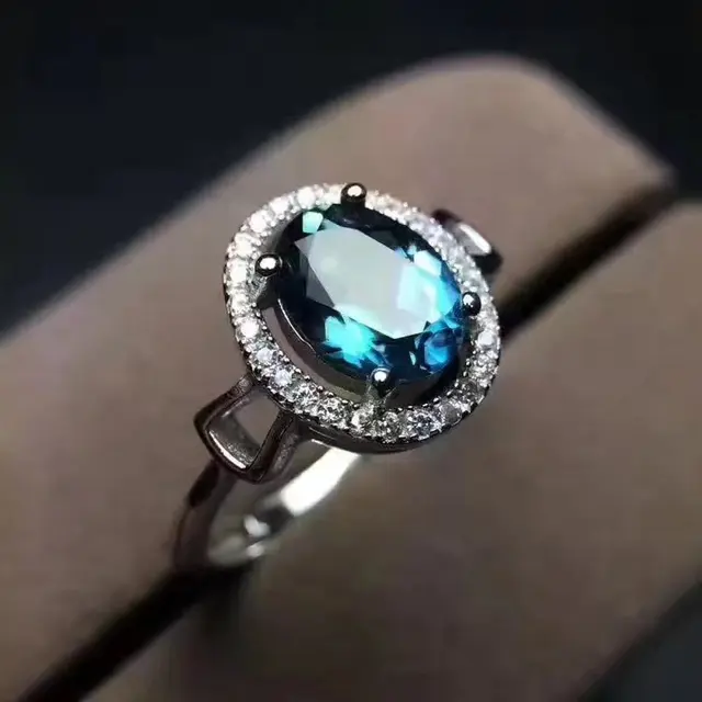 Fidelity Natural blue topaz stone Ring s925 sterling silver Natural 6