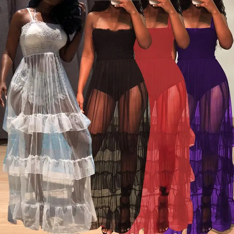 

Fall and winter 2018 new style, fashionable European and American style, sexy club, gauze perspective, dress