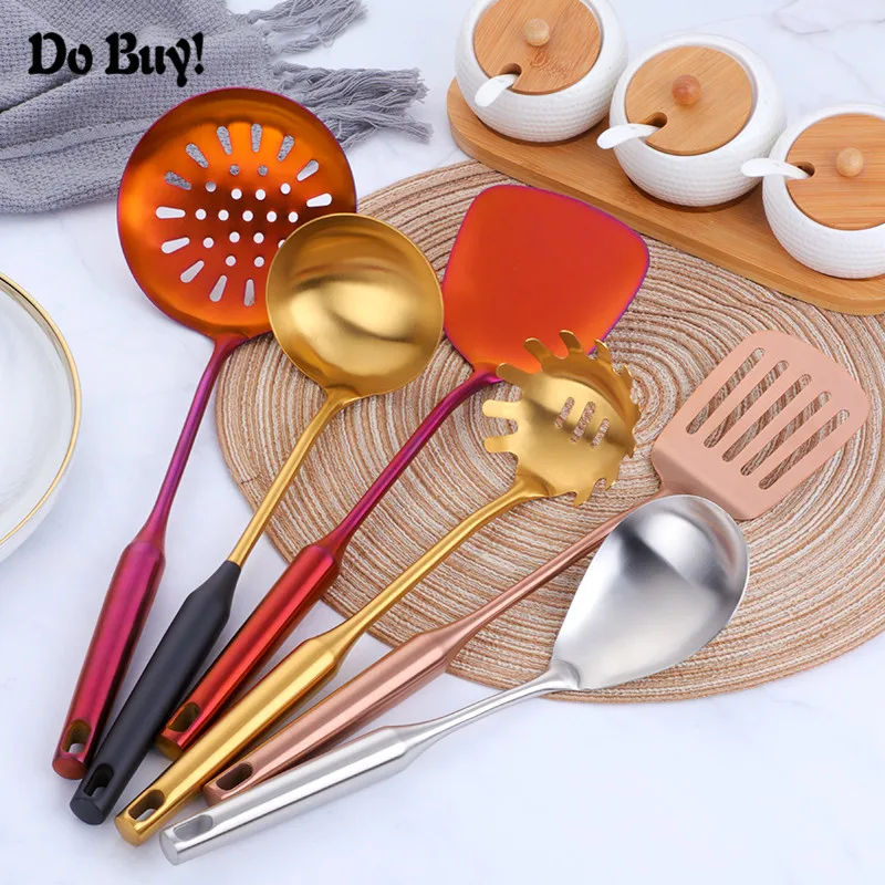 

7pcs Stainless Steel Kitchenware Set Long Handle Cooking Tool Storage Rack Home Restaurant Hotel Big Kitchen Utensils