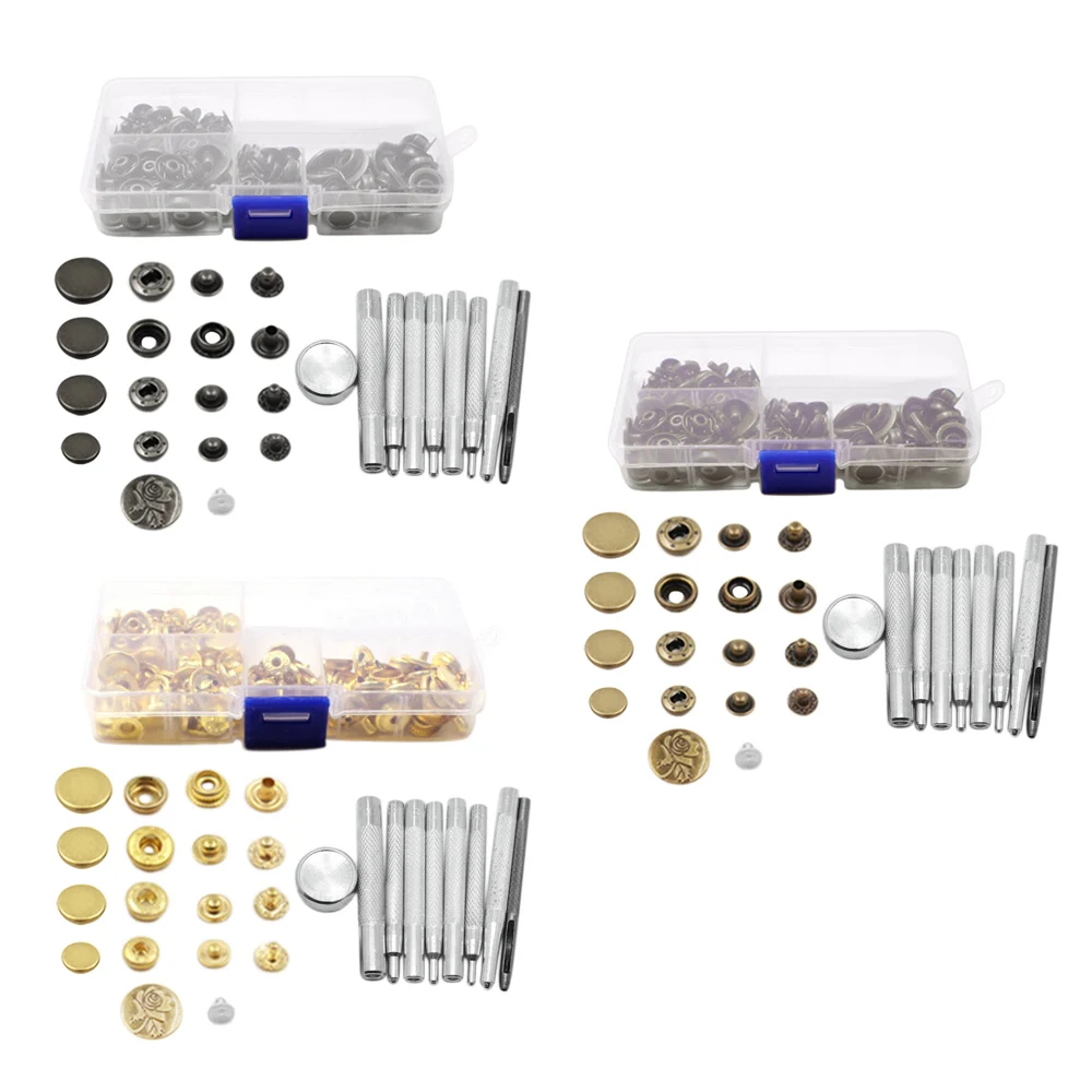 50 Leathercraft Jeans Metal Press Studs Snap Fasteners Kits Sewing Clothing Snaps Button With 9 Fixing Tool Sewing Accessories