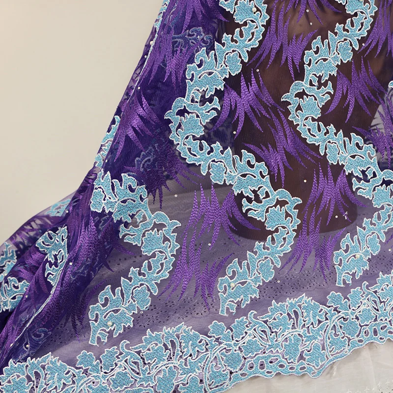 

Free shipping!Latest high quality tulle net lace Fabric/beautiful purple and blue net lace2016