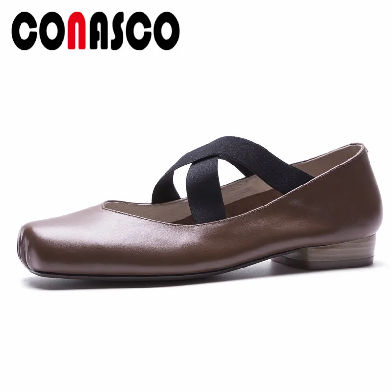 

CONASCO New Women Basic Pumps Genuine Leather Spring Autumn Square High Heels Shoes Woman Round Toe Sweet Casual Quality Pumps