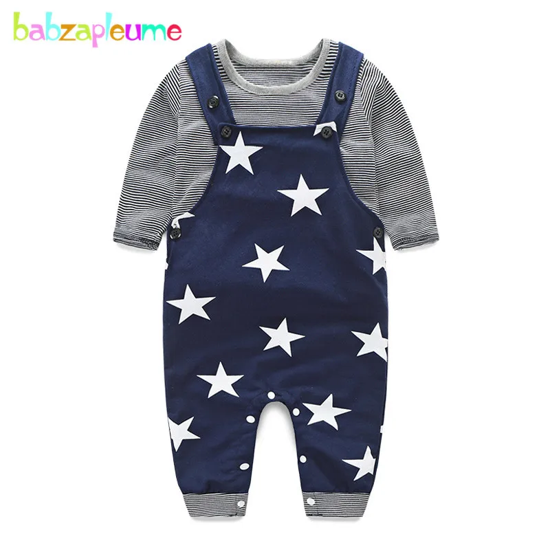 

babzapleume Spring Autumn Baby Boys Girls Clothes Sets Cotton Casual Stripe T-shirt+Overalls Newborn Clothing Unisex 2PCS BC1414